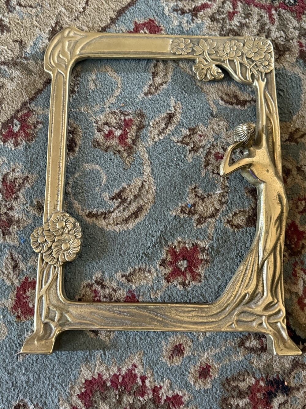 Picture Frame Art Nouveau Brass Lady ANTIQUE, BEAUTIFUL